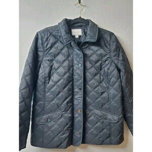 Charter Club Jacket Womens Size Large Black Quilted Lightweight Coat Collared